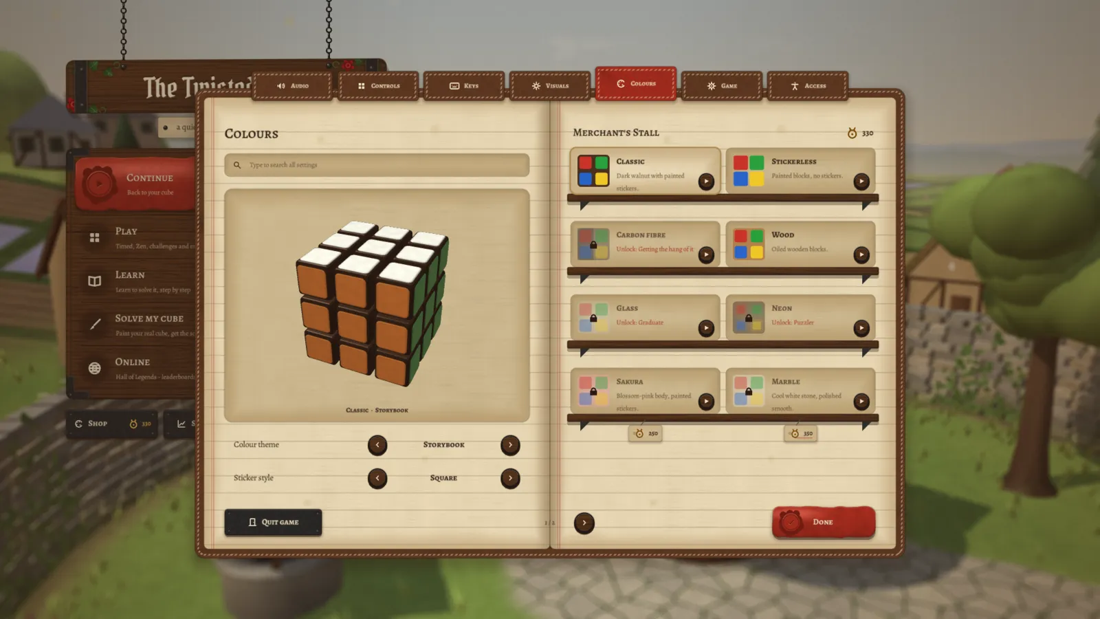 Settings as an open book with ribbon tabs.